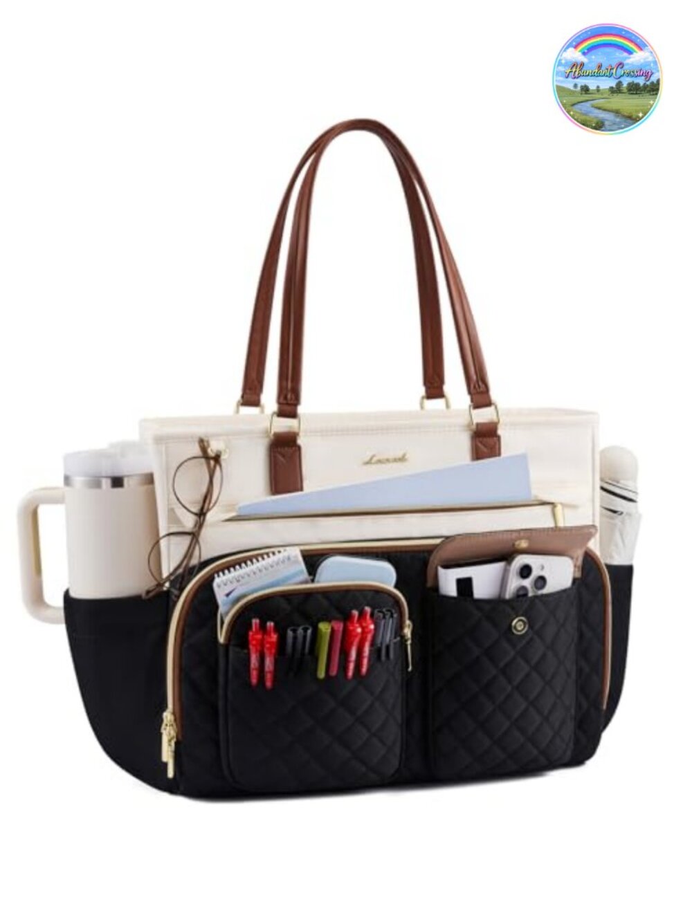 LOVEVOOK Laptop Tote Bag Fits 15.6 Inch Water-Resistant with Cup Holder Multi